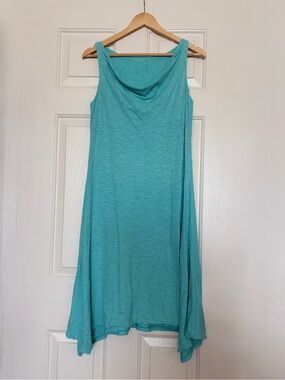 Eileen Fisher Organic Cotton Hemp Cowl drape turquoise sleeveless dress ✨Sz S
